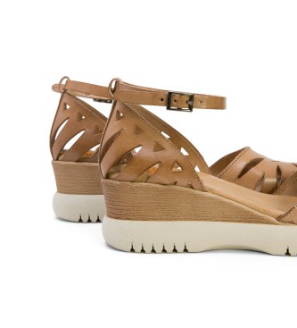 porronet Ebba taupe leather sandals -Height 5cm wedge