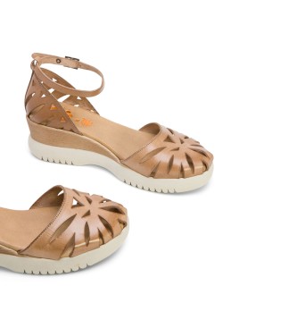 porronet Ebba taupe leather sandals -Height 5cm wedge