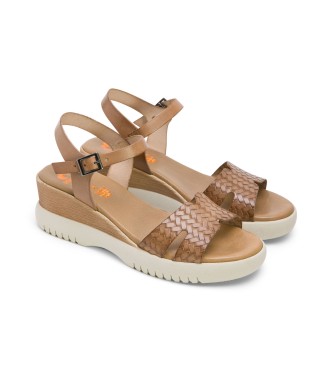 Porronet Edith brown leather sandals -Height wedge 5cm