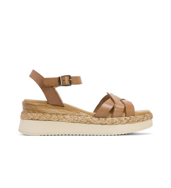 Porronet Frida taupe leather sandals -Height 5,5cm wedge