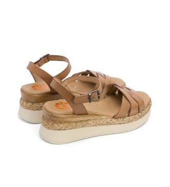 Porronet Frida taupe leather sandals -Height 5,5cm wedge