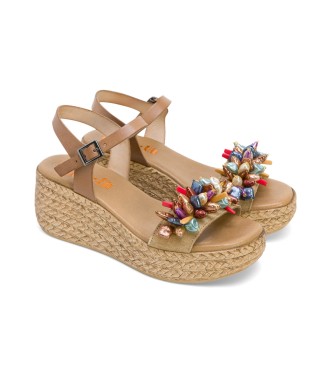 Porronet Gemma taupe leren sandalen -hoogte 6 cm sleehak