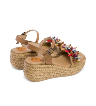 Porronet Gemma taupe leren sandalen -hoogte 6 cm sleehak