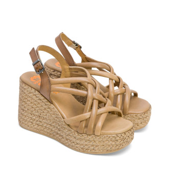 porronet Kimi taupe leather sandals -Height wedge 9,5cm- -Weight 9,5cm- -Sandals in leather 