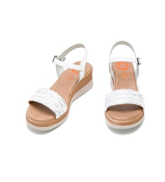 porronet Wedge Sandal Leather And Fabric White Lara -wedge height: 5cm