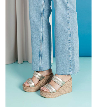 porronet Silver Kala Leather Sandals -Height wedge 9,5cm- -Silver Kala Sandals 