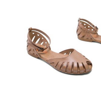 porronet Sandale plate en cuir Taupe Alena