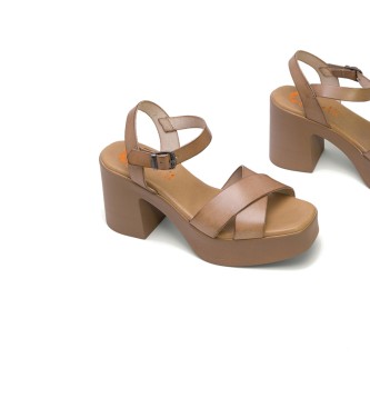 porronet Sandales en cuir taupe Zoe - Hauteur du talon 7cm