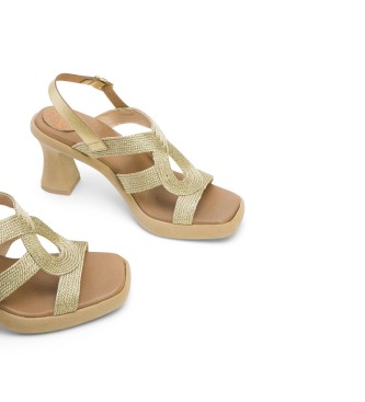 Porronet Gouden Lada leren sandalen -Hakhoogte 9cm- -Hakhoogte 9cm- -Leren sandalen Lada goud 