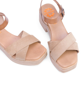 Porronet Beige Leder Sandalen mit niedrigem Absatz