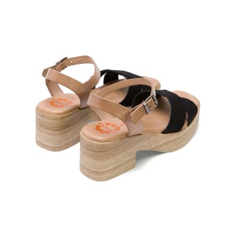 porronet Viviana Schwarz Taupe Leder Sandale mit niedrigem Absatz -Absatzhhe: 6cm