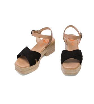 porronet Viviana Black Taupe Leather Low Heel Sandal -Heel height: 6cm