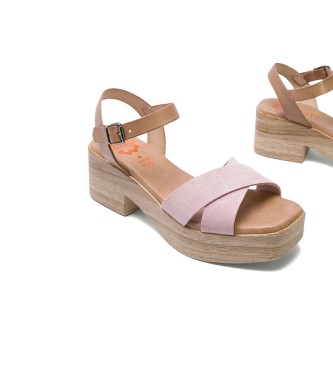 porronet Viviana Pink Taupe Leather Low Heel Sandal -Heel height: 6cm