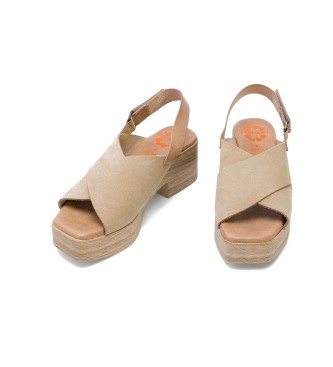 porronet Taupe Leather Low Heel Sandal Vilma -Heel height: 6cm