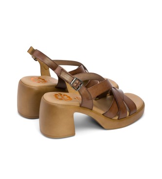 porronet Hada bruin leren sandalen -Helhoogte 7cm