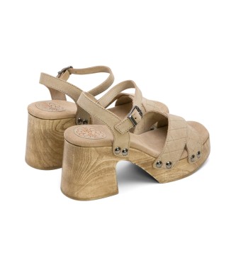 porronet Mabel beige leather sandals -Height 8cm- Heel 