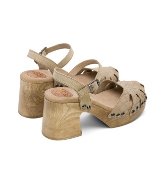 porronet Margot beige leather sandals -Height heel 8cm- -Leather Sandals Margot beige 