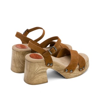 porronet Mabel bruine leren sandalen -Hak 8cm- -Bruine leren sandalen -Hak 8cm- -Hak 8cm- -Bruine leren sandalen 