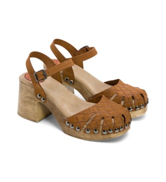 porronet Margot brown leather sandals -Height heel 8cm- -Brown leather sandals 