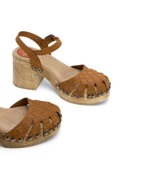 porronet Margot brown leather sandals -Height heel 8cm- -Brown leather sandals 