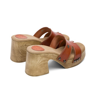 porronet Brązowe skórzane sandały Meryl - Wysokość obcasa 8 cm