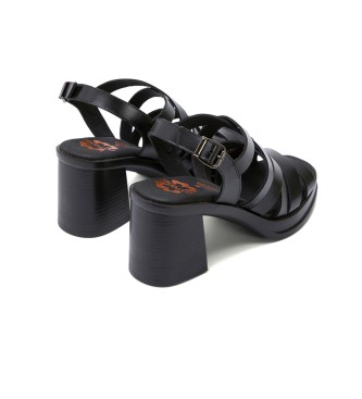 porronet Nerea Black Leather Mid Heel Sandal - Hakhoogte: 8cm