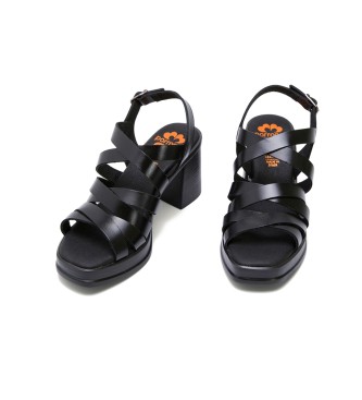 porronet Nerea Black Leather Mid Heel Sandal -Heel height: 8cm