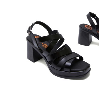 porronet Nerea Black Leather Mid Heel Sandal - Hauteur du talon : 8cm