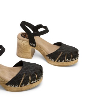porronet Margot leather sandals black -Height heel 8cm- 