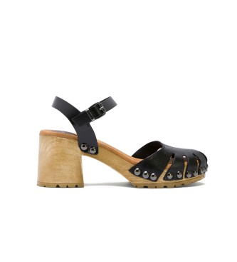porronet Črna sandala s srednjo peto Sara -Višina pete: 7 cm
