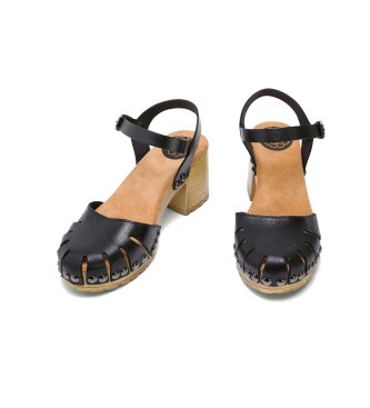 porronet Czarne sandały na średnim obcasie Sara - Wysokość obcasa: 7 cm