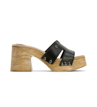 porronet Meryl black leather sandals -Heel height 8cm