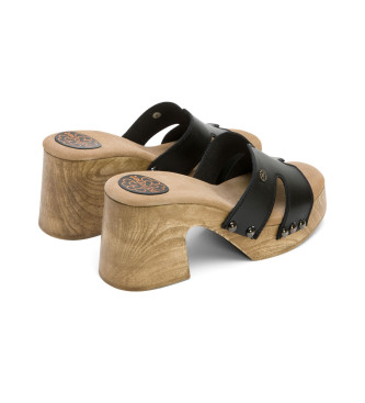 Porronet Črni usnjeni sandali Meryl -Višina pete 8 cm