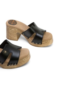 porronet Meryl zwart leren sandalen -Hoogte hak 8cm