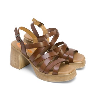 porronet Ila brown leather sandals -Height heel 8cm- -Brown leather sandals 