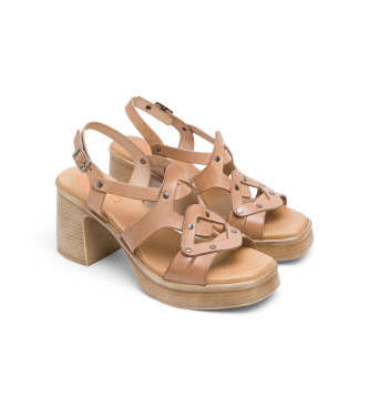 porronet Imala beige leather sandals -Height 8cm- Heel 