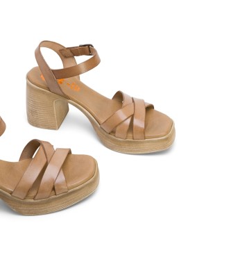 Porronet Isis beige leren sandalen -Hoogte 8cm- Hak 