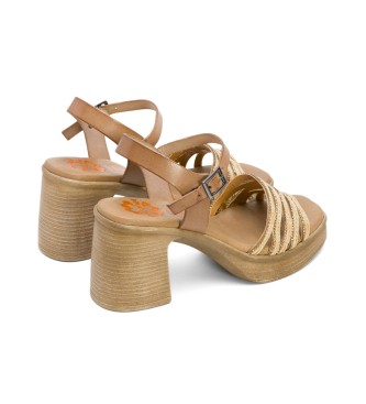 Porronet Ilka bruin leren sandalen -Hoogte hak 8cm- -Bruin leren sandalen 