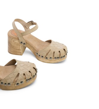 porronet Margot beige leather sandals -Height heel 8cm- -Leather Sandals Margot beige 