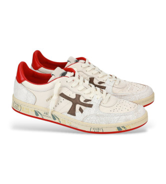 Premiata Bskt Clay Var 6777 chaussures en cuir blanc, rouge