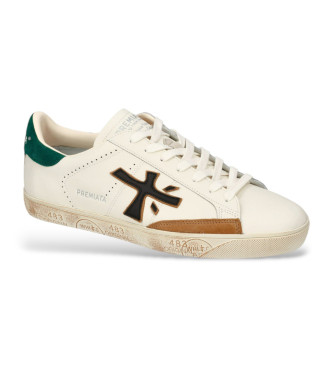 Premiata Baskets Steven en cuir blanc, vert