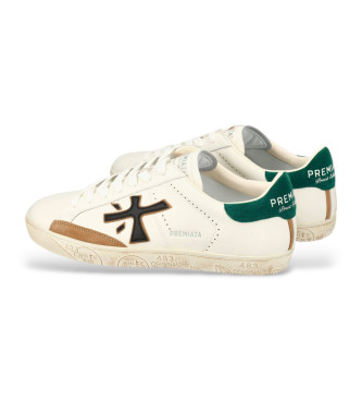 Premiata Baskets Steven en cuir blanc, vert