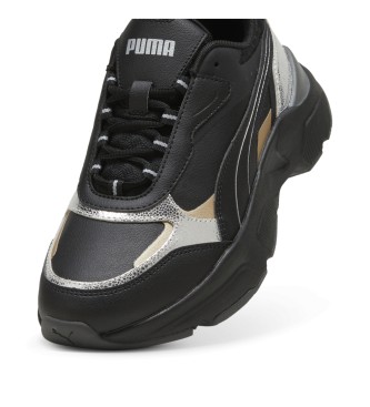 Puma Cassia metallic glanzend leren sneakers zwart