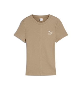 Puma Classics Geripptes T-Shirt in Beige