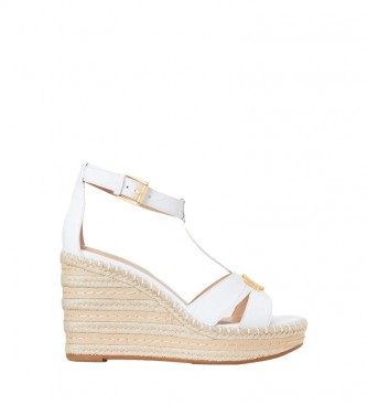 Polo Ralph Lauren Espadrille Hale II in white embossed leather -Height 7cm wedge