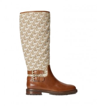 Polo Ralph Lauren Emelie brown jacquard leather riding boots