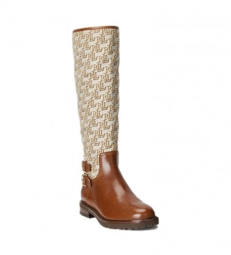 Polo Ralph Lauren Emelie brown jacquard leather riding boots