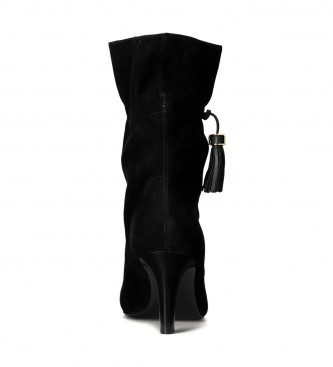 Polo Ralph Lauren Candace botas de camura de tornozelo com acabamento em tassel preto - Altura 7cm calcanhar