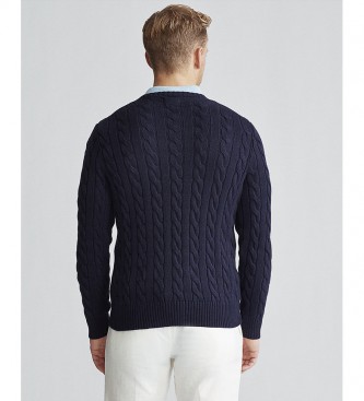 Ralph Lauren Navy Cotton Braided Knitted Knitted Pullover