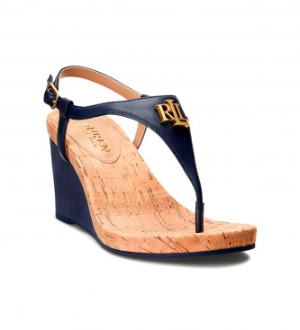 Polo Ralph Lauren Jeannie sandal i marinebl syntetisk lder -Hjde 7cm kile